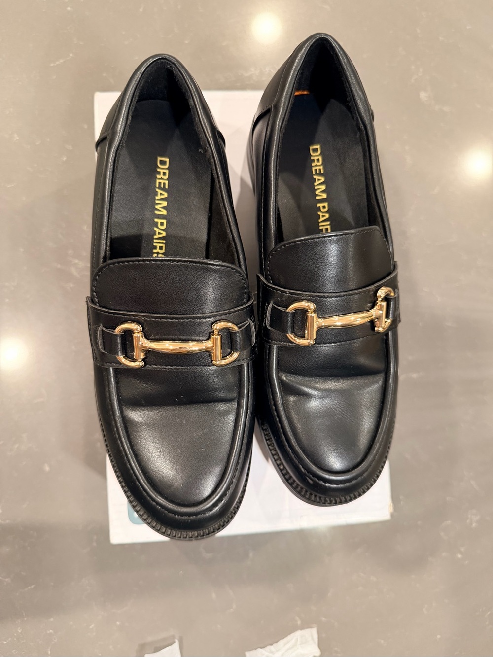 Dream Pairs Black Loafers with Gold Bit Accent